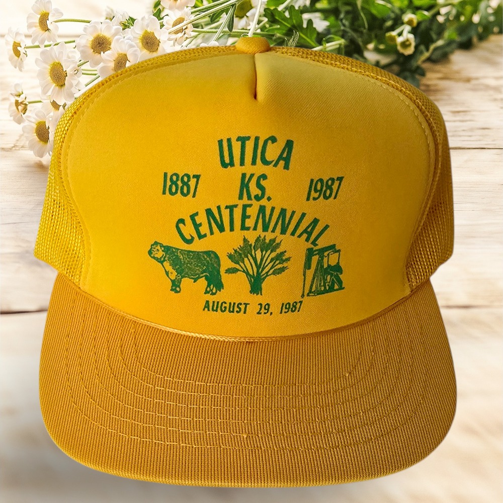 Vintage UTICA KANSAS CENTENNIAL 1987, SnapBack Trucker Hat Cap Mesh Foam
